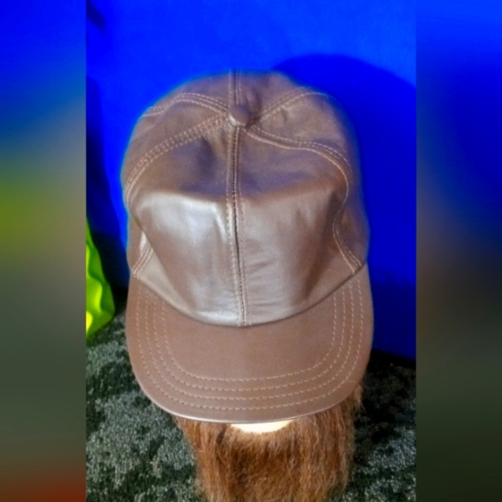Men's Brown Leather made in the USA vintage fluxes Cap - Classic Casual